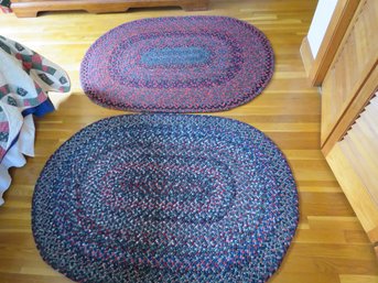 2 Oval Braided Red And Blue Rugs