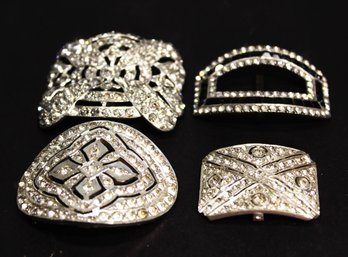 Lot: Four Fine Antique Paste Belt Shoe Buckles White Stones One Having Blue Stones