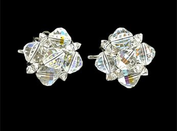Vintage Prism Beaded Flower Cluster Clip On Earrings