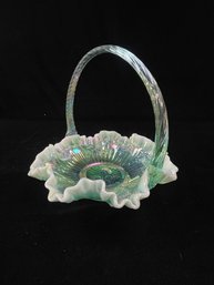 FENTON 95th Anniversary Willow Green Iridescent Basket