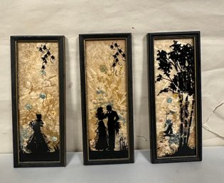 Vintage Fisher Painted Silhouette Picture Art Dried Flowers Frame Nature, Couple & Beautiful Women. NN - B4