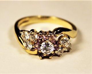 Vintage Gold Plated Ring Having White Stones Size 8