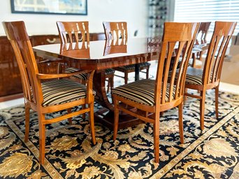 An Italian Export Biedermeier Burl Wood Extendable Dining Table With Custom Pads And Set Of 6 Chairs