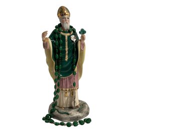 Saint Patrick Figurine With Snakes, Made In Italy & Rosary Beads In Green Stones With Celtic Cross