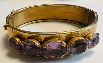 VINTAGE GOLD TONE PURPLE GLASS BRACELET