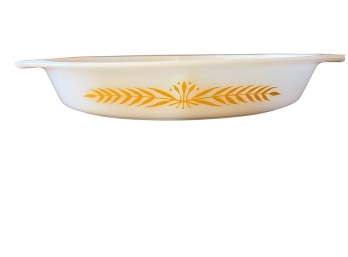 Vintage Glasbake Divided Baking Dish With Yellow Harvest Wheat Pattern