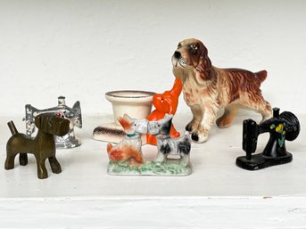 Metal And Ceramic Dog And Doll Miniatures
