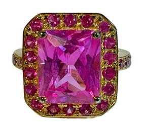 Gold Over Sterling Silver Pink Colored Stone Ladies Ring Size 6