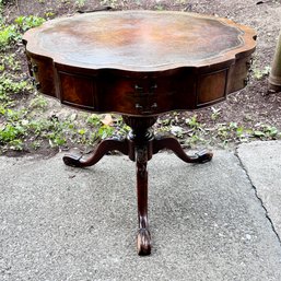 Vintage Drum Table With Leather Top