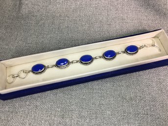 Very Nice 925 / Sterling Silver With Polished Blue Chalcedony Toggle Bracelet - NICE BRACELET - Never Worn !