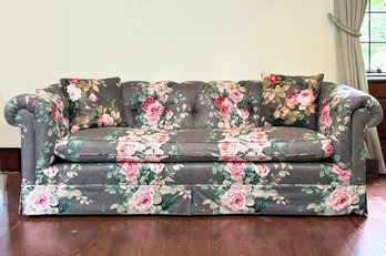 A Custom Rolled Arm Sofa IN Cheerful Chintz With Great Legs Under That Skirt! (2 Of 2 In Sale)