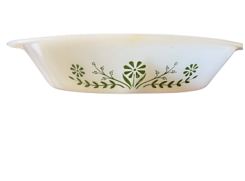 Vintage Glasbake Divided Baking Dish With Green Botanical Swag Print