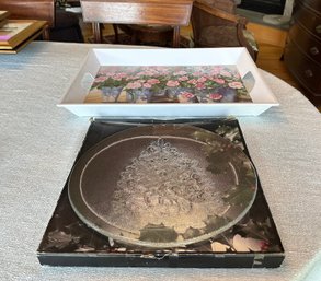 Beautiful Designed Flower Case White Tray Made In Italy,13 Crystal Serving Platter Original Box Made In Italy.