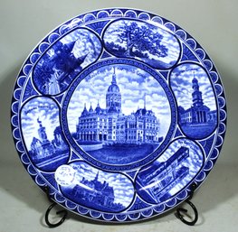 Rowland & Marsellus Co., Souvenir Of Hartford, CT State Capitol Flow Blue Historic Plate