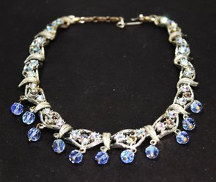 Vintage Blue Rhinestone Silver Tone Necklace (missing A Couple Stones) By 'coro'