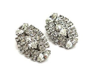 Vintage Rhinestone Clip On Glamour Earrings