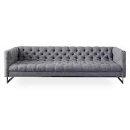 A Jonathan Adler Baxter Grand Sofa - 99 Inch - Tufted - Linen - Chrome Sleigh Legs