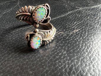 Adjustable Double Opal Sterling Artisan Ring