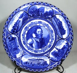 Antique Flow Blue Historic Plate Rowland & Marcellus Co., Capt. John Smith