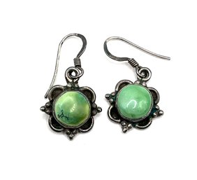 Vintage Sterling Silver Turquoise Green Color Stone Earrings