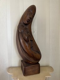 Wooden Morher And Child Statue