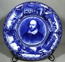 Rowland & Marcellus Flow Blue Historic Plate Depicting William Shakespeare