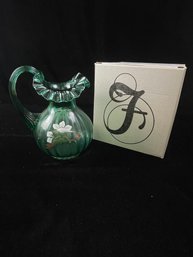 Vintage Fenton Green Ruffled Melon Glass Pitcher