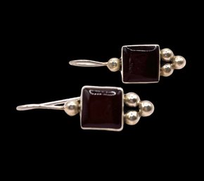 Vintage Sterling Silver Dark Burgundy Square Earrings