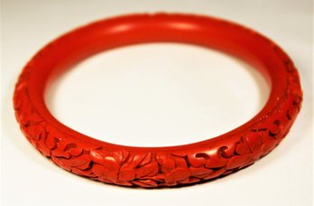 Vintage Hand Carved Chinese Cinnabar Bangle Bracelet