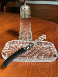 Lovely Three (3) Piece WATERFORD Crystal - Butter Dish And Knife / Sugar Shaker - Lismore Pattern - PERFECT !