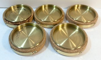 Lot Of Solid Brass & Cork Coasters From Portugal