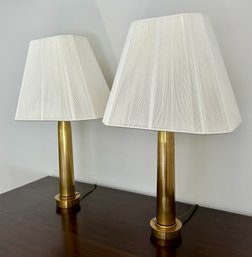 Pair Brass Table Lamps With String Shades - Super Cool!