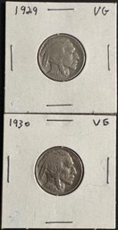 Lot Of 2 Buffalo Nickels 1929, 1930