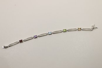 Sterling Silver Bracelet Multi Colored Stones