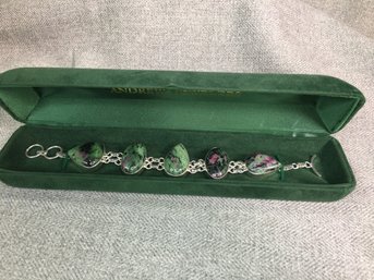 Fantastic And Very Unusual Sterling Silver / 925 Bracelet Ruby Zoisite Toggle Bracelet - Very Pretty Piece