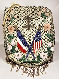 Antique Glass Micro Beaded Bag Purse American And French Flags