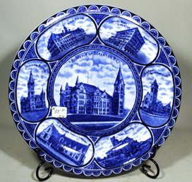 Souvenir Of Scranton, PA Buildings Flow Blue Historic Plate Rowland & Marcellus