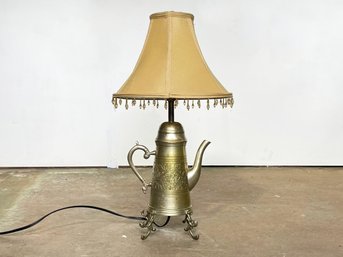 A Unique Antique Silver Plated Coffee Pot Lamp