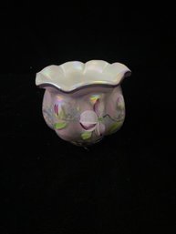 Fenton Glass Iridescent Floral Painted Purple White Candle Vase