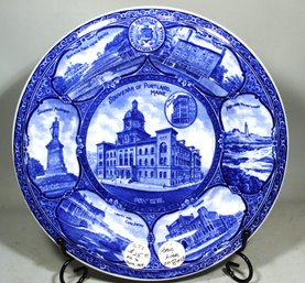 Rowland & Marcellus Portland , ME Blue Historic Plate Flow Blue Hairline On Back