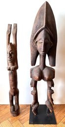 2 Antique African Carved Wood Sculptures, Smaller From Mali