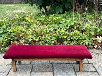Antique Foot Stool With Red Velvet Fabric