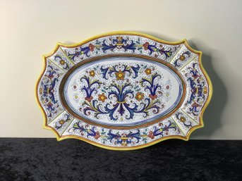 LABOR DERUTA BLUE AND YELLOW FLORAL PAINTED PLATTER