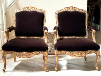 PAIR Custom Louis Vl Style Velvet Bergere Side Chairs (LOC: W2)