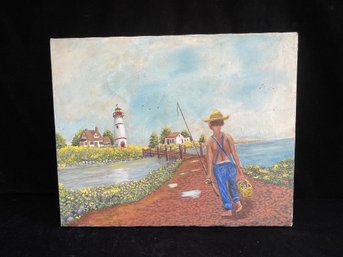 Painting Of Boy At Lighthouse