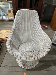 1960's Mid Century White Wicker High Back Chair