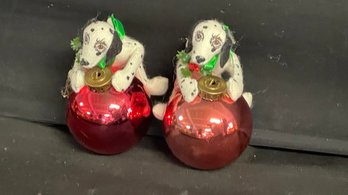 A Vintage Pair Of Annalee Dalmatian Christmas Ornaments 1996 - Made In New Hampshire