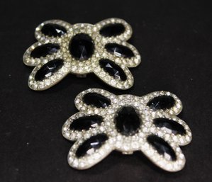 Antique White And Black Glass Rhinestone Edwardian Shoe Buckles