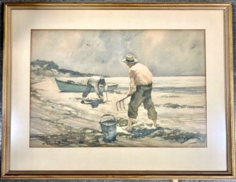 Gordon Grant Watercolor, Men At The Shoreline