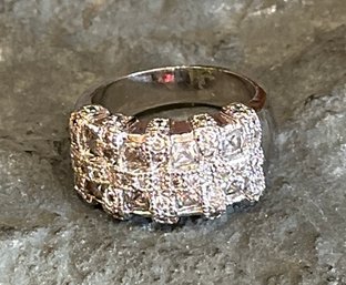 Lots Of Bling Sterling CZ Ring! 6 3/4